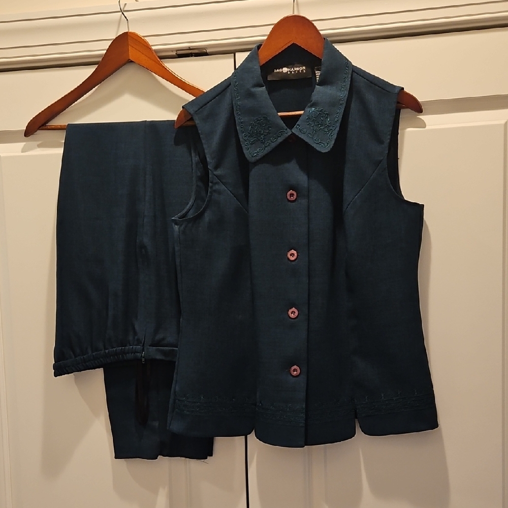 Sag Harbor Dark Teal Pantsuit with Button Down Top